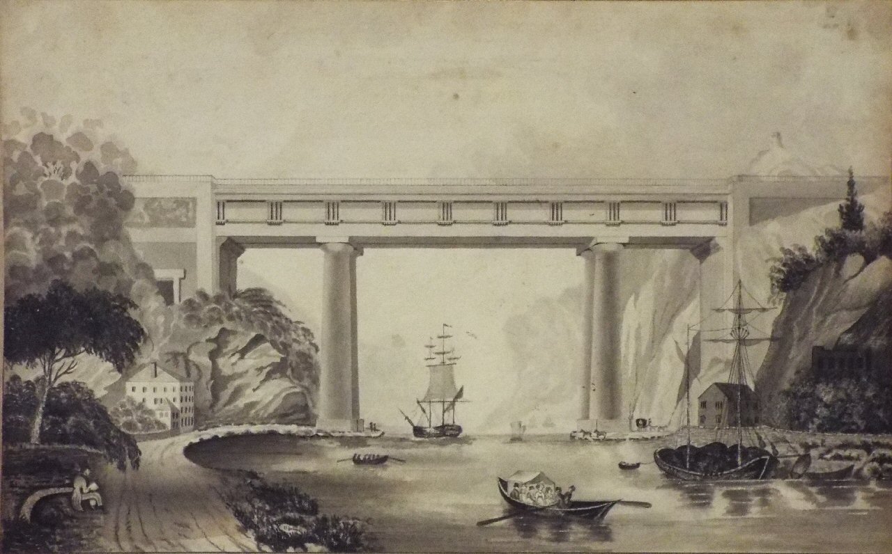 Watercolour - Proposed Plan of a Bridge across the Avon from St. Vincent Rock to Leigh Woods.